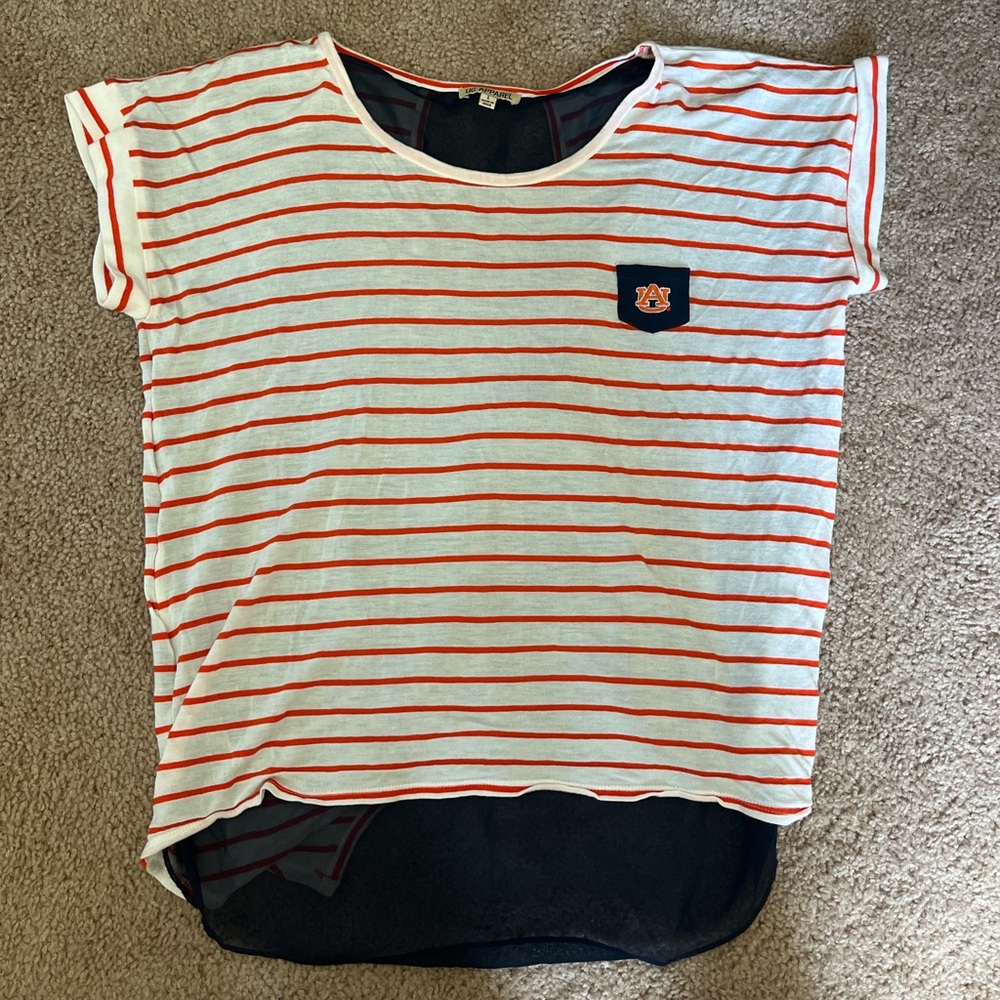 Striped Short Sleeve Tee - White & Orange